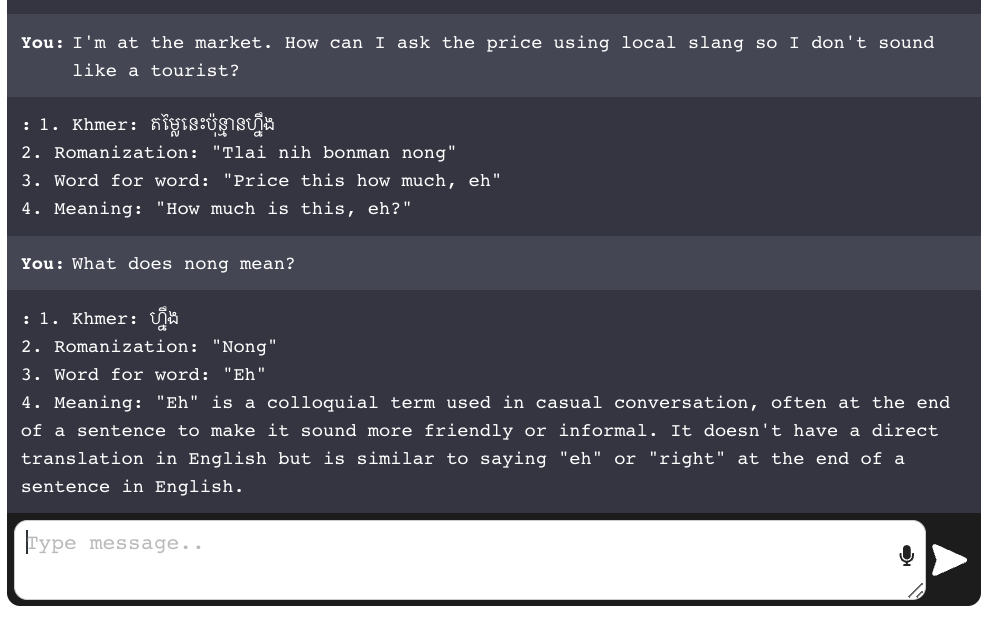 Khmer tutor example conversation